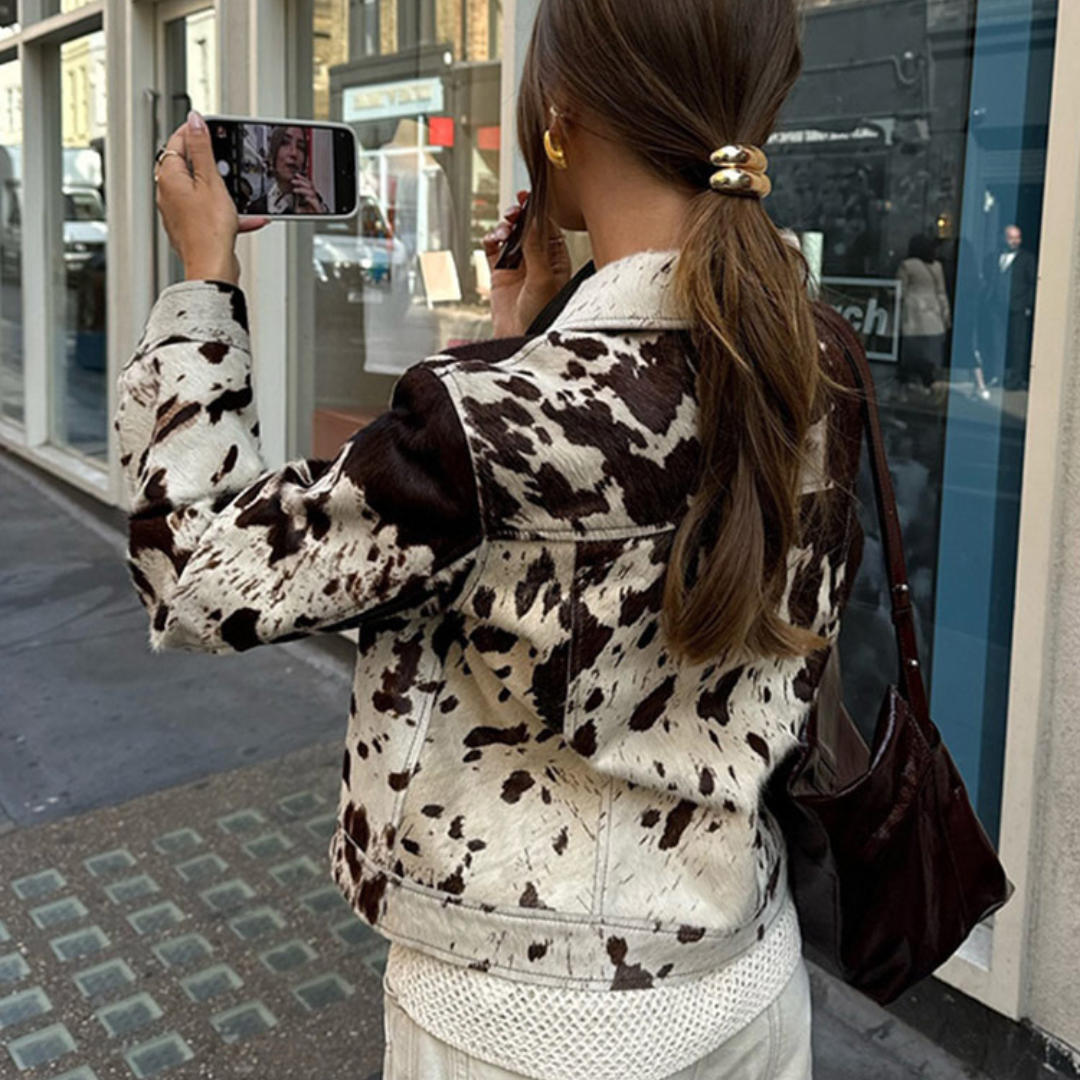 Chaqueta de Otoño Invierno con Estampado de Piel de Vaca - Estilo Vintage y Urbano